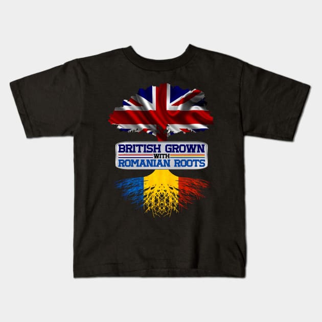 British Grown With Romanian Roots Cool Gift For Proud British Romanians Kids T-Shirt by BadDesignCo